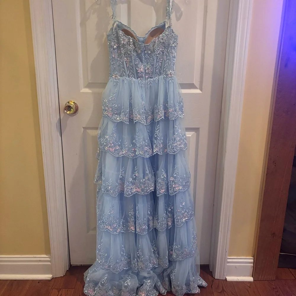 Jovani Light Blue Gown with Lace Details - Picture 2 of 3